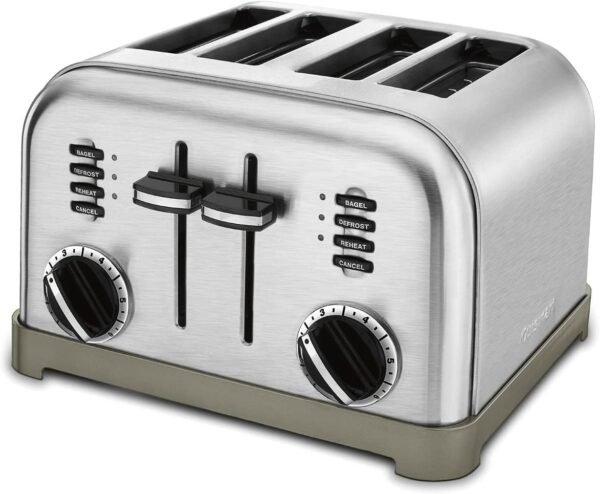 Cuisinart 4-Slice Toaster – Extra-Wide Slots, Dual Independent Controls, Bagel/Defrost/Reheat Settings, 6-Shade Browning, High Lift Lever, Crumb Tray (Brushed Stainless)