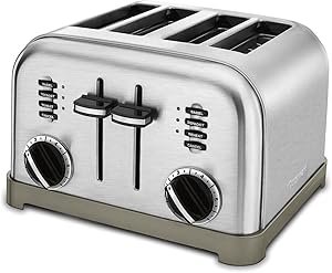 Cuisinart 4-Slice Toaster – Extra-Wide Slots, Dual Independent Controls, Bagel/Defrost/Reheat Settings, 6-Shade Browning, High Lift Lever, Crumb Tray (Brushed Stainless)