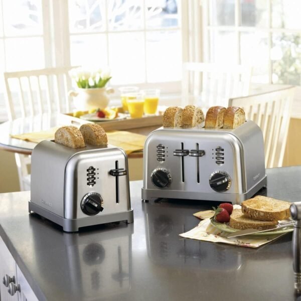 Cuisinart 4-Slice Toaster – Extra-Wide Slots, Dual Independent Controls, Bagel/Defrost/Reheat Settings, 6-Shade Browning, High Lift Lever, Crumb Tray (Brushed Stainless)