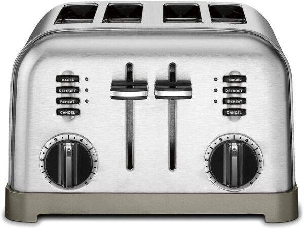 Cuisinart 4-Slice Toaster – Extra-Wide Slots, Dual Independent Controls, Bagel/Defrost/Reheat Settings, 6-Shade Browning, High Lift Lever, Crumb Tray (Brushed Stainless)