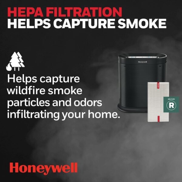 Honeywell AllergenPlus HEPA Air Purifier, Airborne Allergen Reducer for Large Rooms 1500 sq ft, Reduces Allergens, Smoke, Wildfire Smoke, Pollen, Pet Dander and More, Black, HPA200