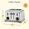Cuisinart 4-Slice Toaster – Extra-Wide Slots, Dual Independent Controls, Bagel/Defrost/Reheat Settings, 6-Shade Browning, High Lift Lever, Crumb Tray (Brushed Stainless)