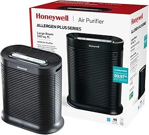 Honeywell AllergenPlus HEPA Air Purifier, Airborne Allergen Reducer for Large Rooms 1500 sq ft, Reduces Allergens, Smoke, Wildfire Smoke, Pollen, Pet Dander and More, Black, HPA200