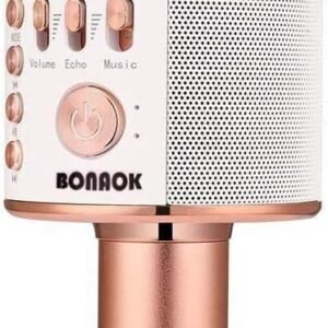 61C7uYbrI9L._AC_SL1156_ BONAOK Wireless Bluetooth Karaoke Microphone,3-in-1 Portable Handheld Karaoke Mic Speaker Machine Home Party Birthday for All Smartphones PC(Q37 Rose Gold)