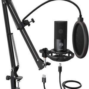 FIFINE Studio Condenser USB Microphone Computer PC Microphone Kit with Adjustable Boom Arm Stand Shock Mount for Instruments Voice Overs Recording Podcasting YouTube Vocal Gaming Streaming-T669