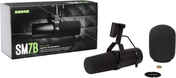 Shure SM7B Microphone - Vocal Dynamic Studio Mic for Broadcast, Podcast, Recording, Gaming & Streaming, XLR, Rugged Construction, Detachable Windscreen, Smooth Sound, Warm Vocals, Wide-Range Frequency