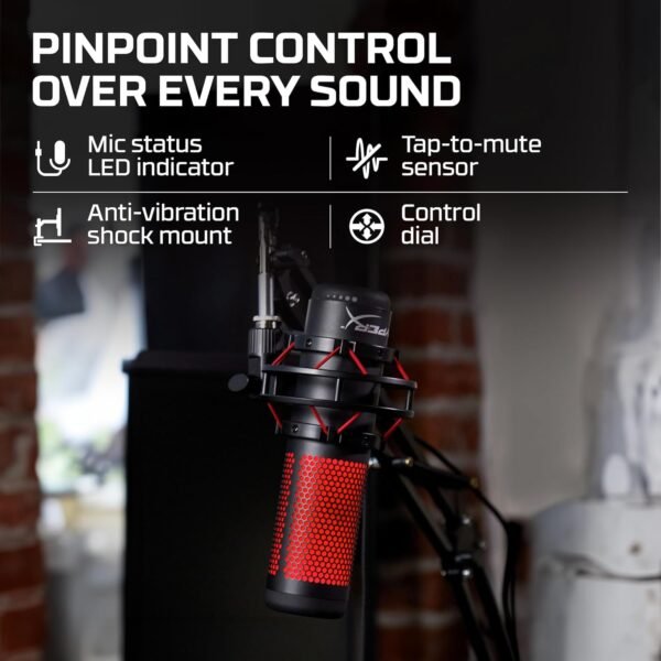 71OaC9dXx3L._AC_SL1500_ HyperX QuadCast - USB Condenser Gaming Microphone, for PC, PS4, PS5 and Mac, Anti-Vibration Shock Mount, Four Polar Patterns, Pop Filter, Gain Control, Podcasts, Twitch, YouTube, Discord, Red LED
